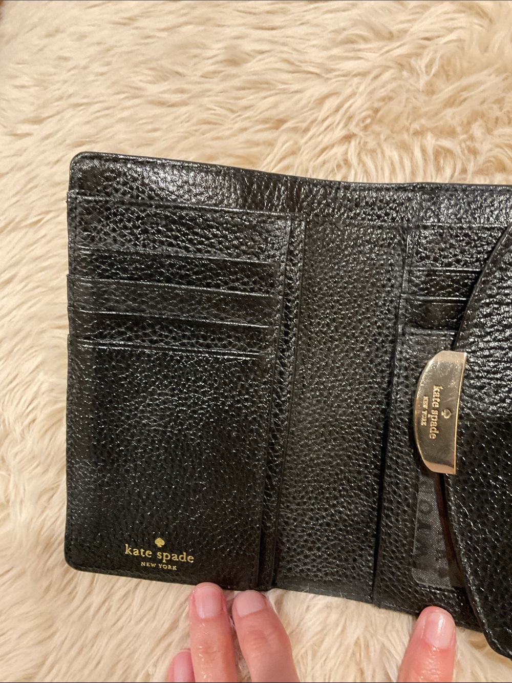 Kate Spade Black Callie Mulberry Street Pebble Leather Trifold Wallet Black EUC - Picture 4 of 8